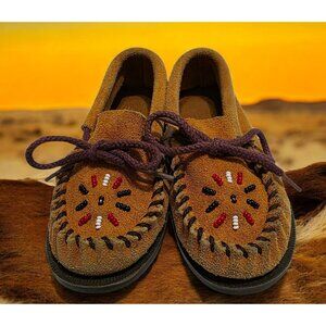 VTG Minnetonka Suede Moccasins Slippers Shoes Small Kids 8 Indian Costume Mocs